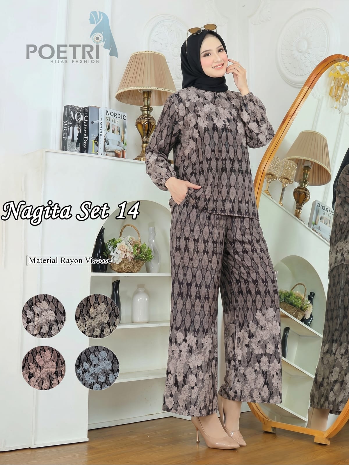 Setelan pakaian wanita Baju dan Celana  Rayon motif